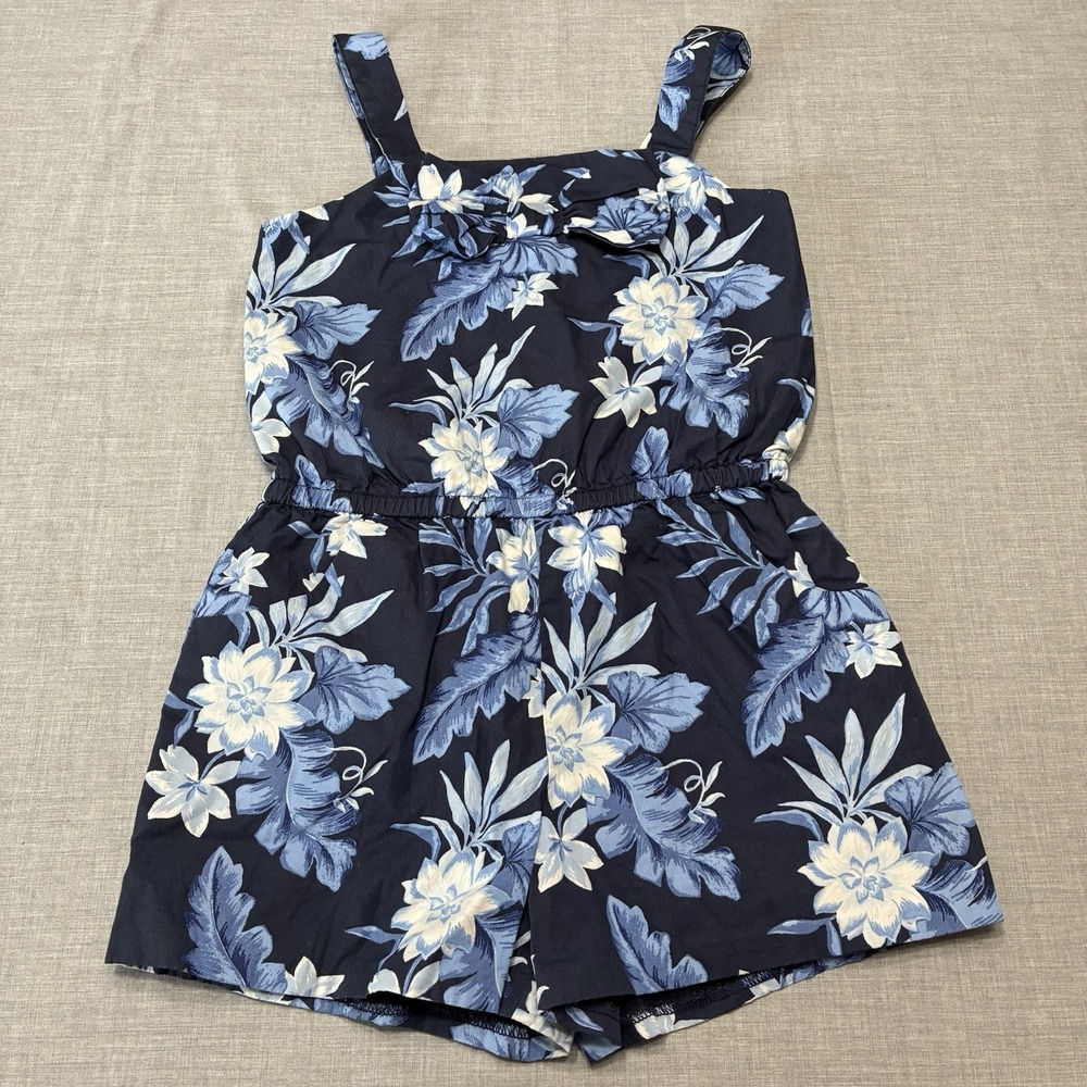 Janie And Jack Shorts Romper Navy Blue Floral Sleeveless Sz 8 Lined 100% Cotton